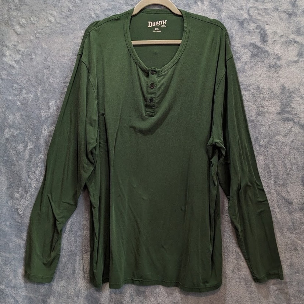 Duluth Trading Co. Mens Long‎ Sleeve Henley Hunter Green Tencel Modal Size 2XL